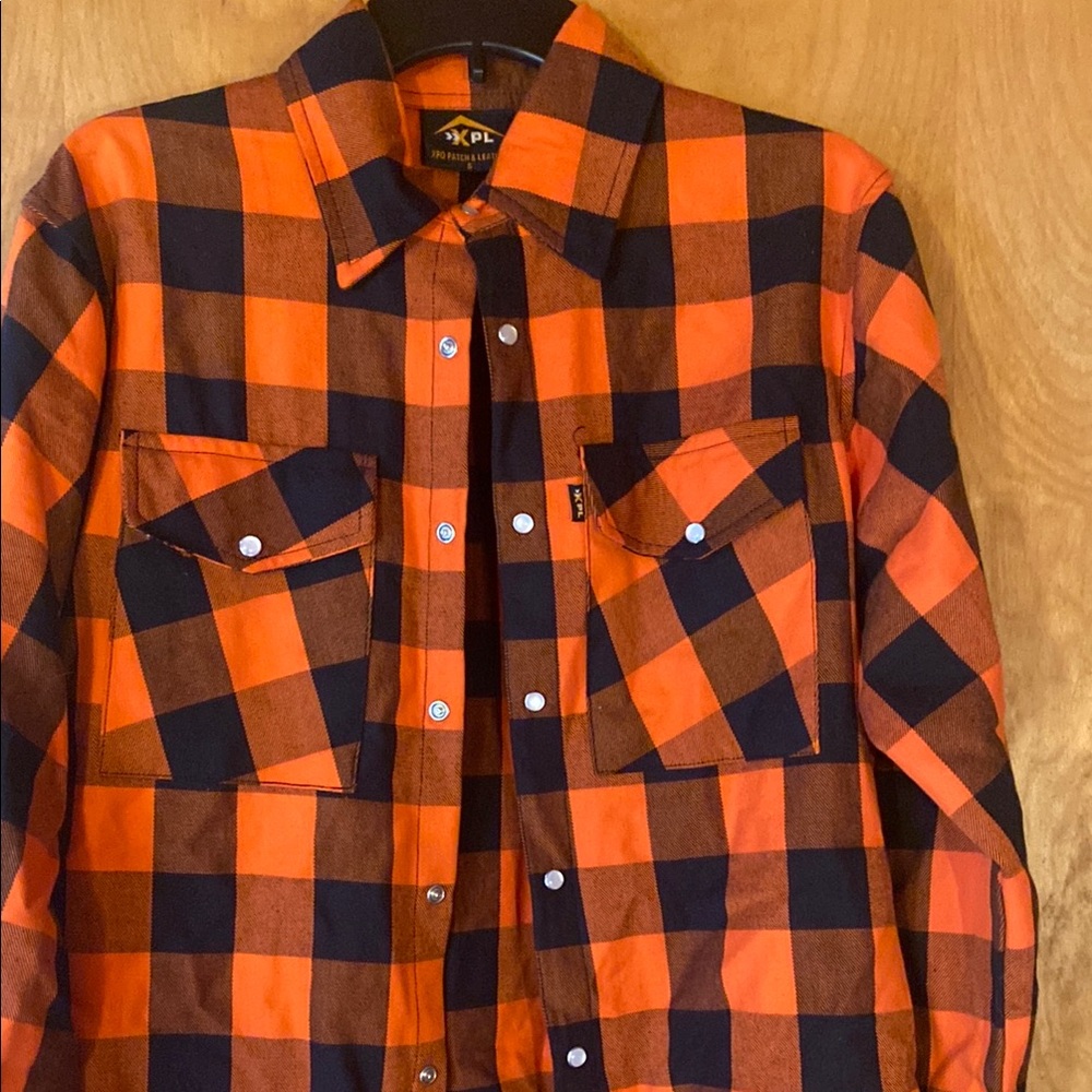 Orange and Black Plaid Button-Up Shirt